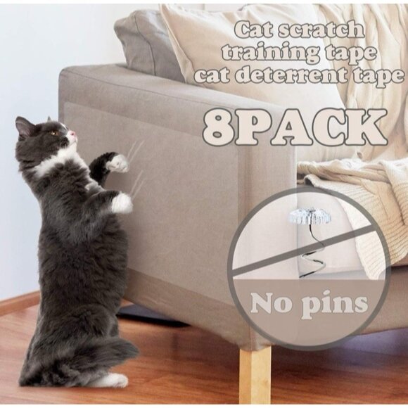 Cat Couch Protector Tape 8 Pack Large Clear Anti Scratch No Pins Residue Free - Picture 1 of 7